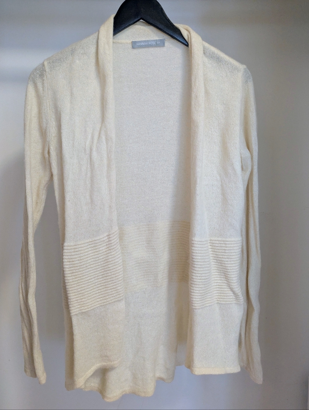 Hannah Rose Ivory Open-Front Knit Cardigan with Ribbed Pockets